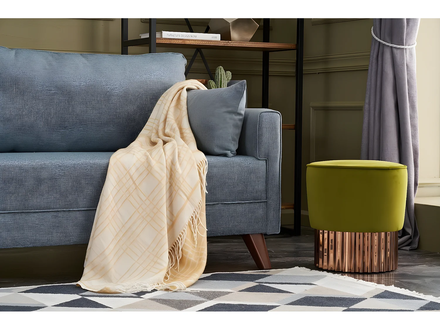 Sofá Altadena B103, Azul, 208x81x85cm, Tapiz, Patas: Plástico