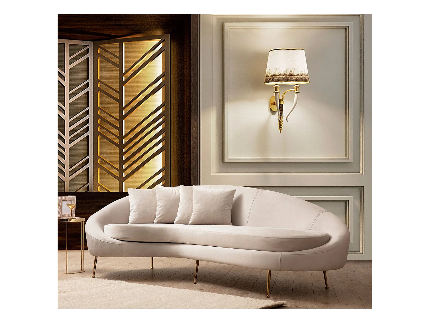Canapé d'angle gauche Santorin Velours Beige