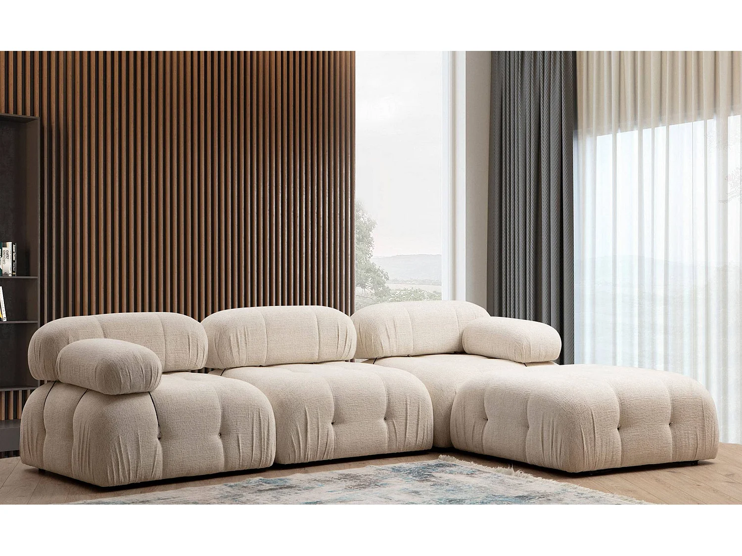 Canapé d'angle modulable et transformable Nourhane Tissu Crème