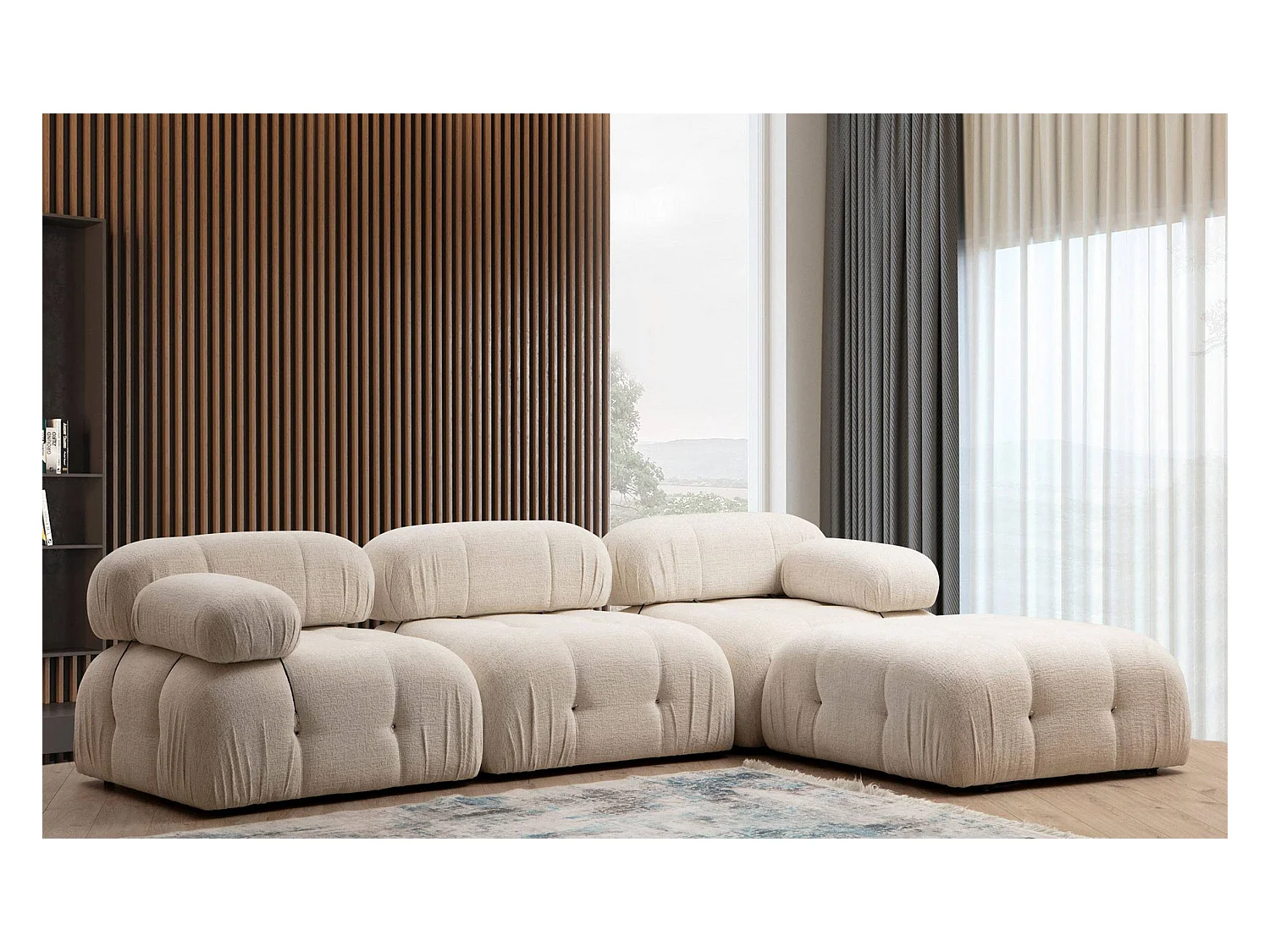Canapé d'angle modulable et transformable Nourhane Tissu Crème