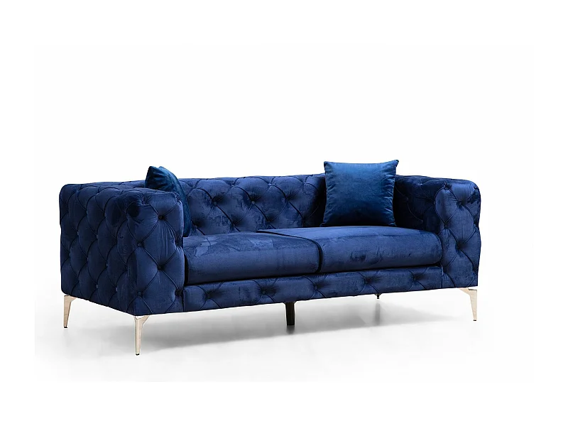 Sofá chesterfield Altadena 354, Azul, 197x90x73cm, Tapiz, Patas: Metal