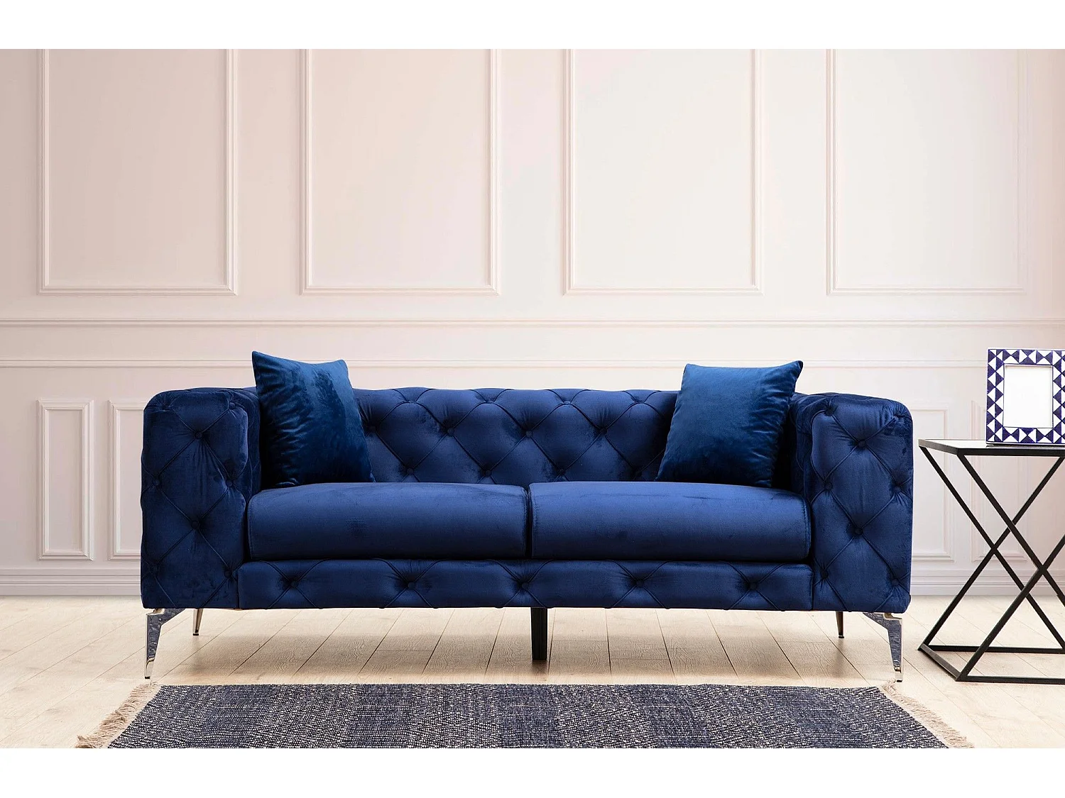 Sofá chesterfield Altadena 354, Azul, 197x90x73cm, Tapiz, Patas: Metal