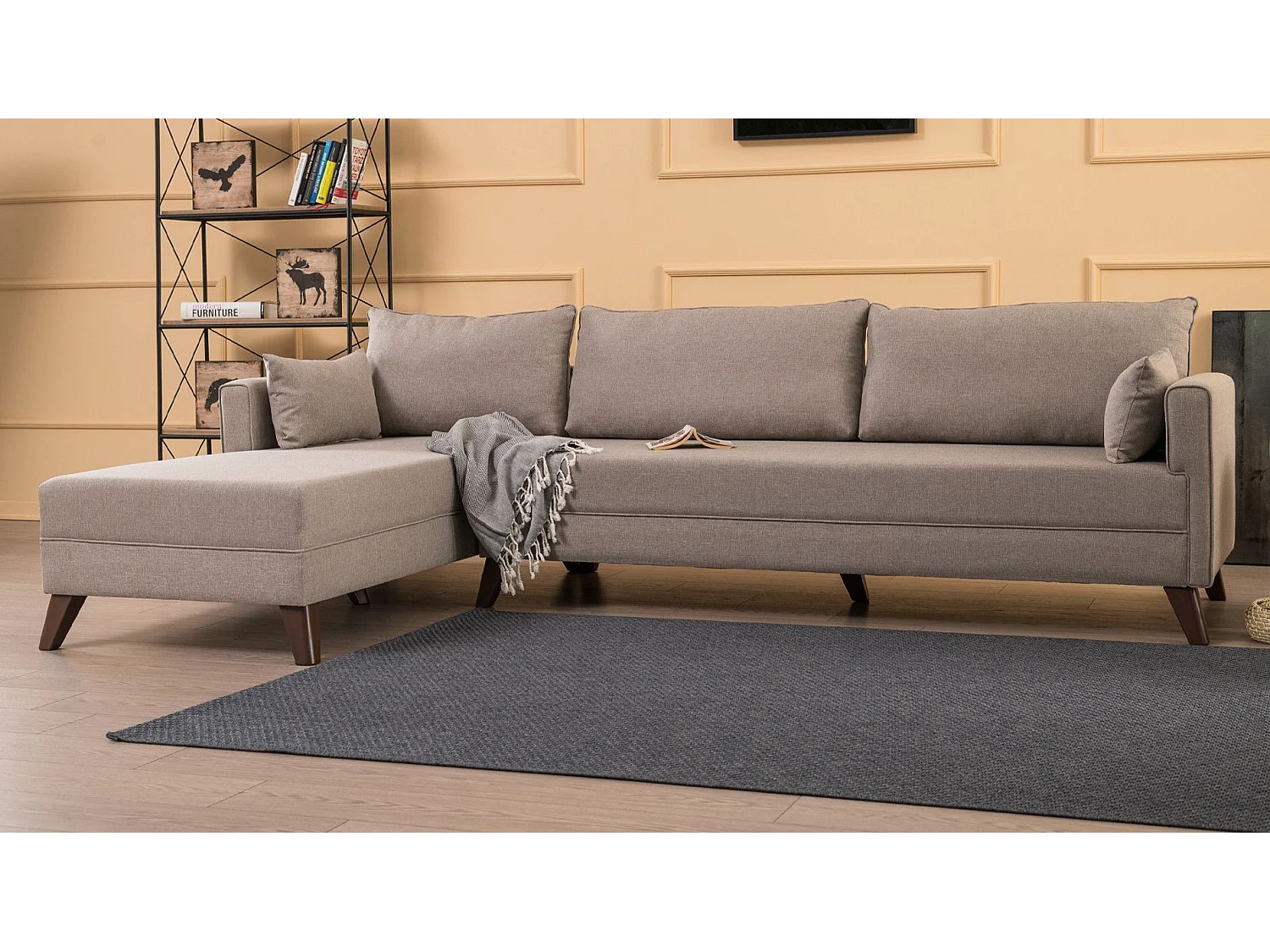 Sofá rinconero Altadena B104, De color marrón claro, 275x165x85cm