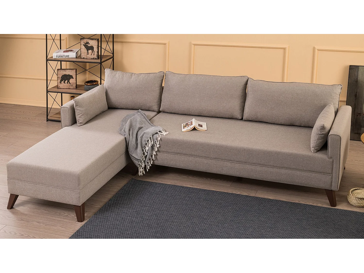 Sofá rinconero Altadena B104, De color marrón claro, 275x165x85cm