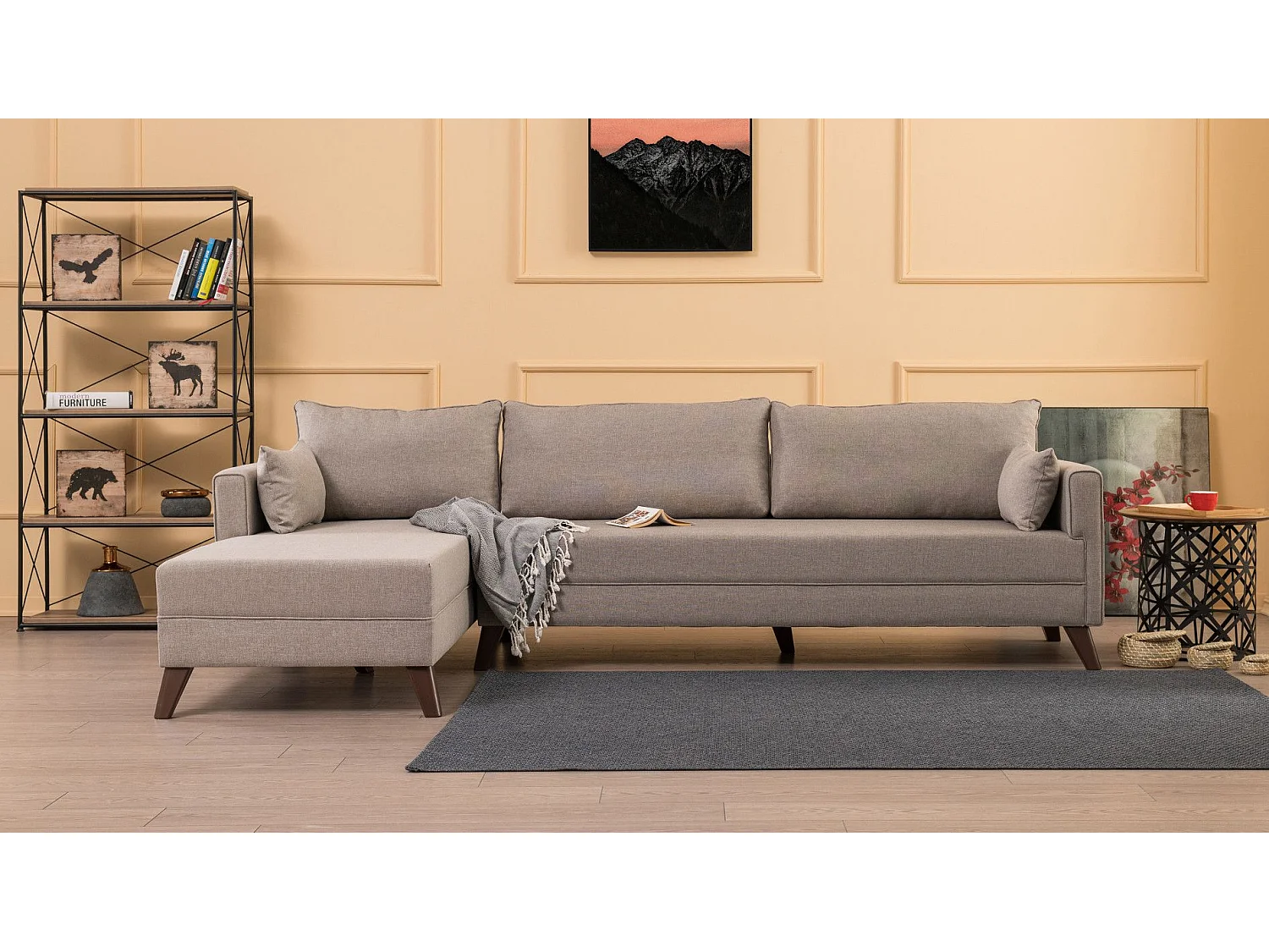 Sofá rinconero Altadena B104, De color marrón claro, 275x165x85cm