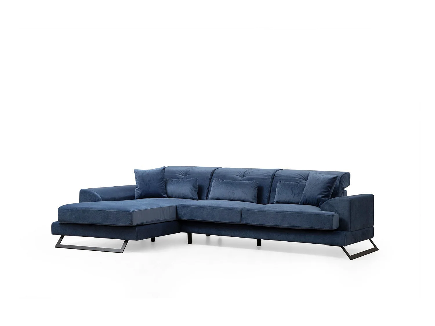 Canapé d'angle gauche avec 5 coussins Cyclades Velours texturé effet simili de vachette Bleu marine