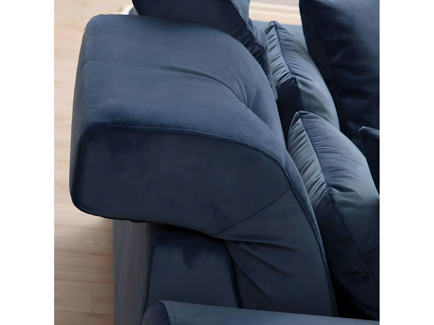 Canapé d'angle gauche avec 5 coussins Cyclades Velours texturé effet simili de vachette Bleu marine