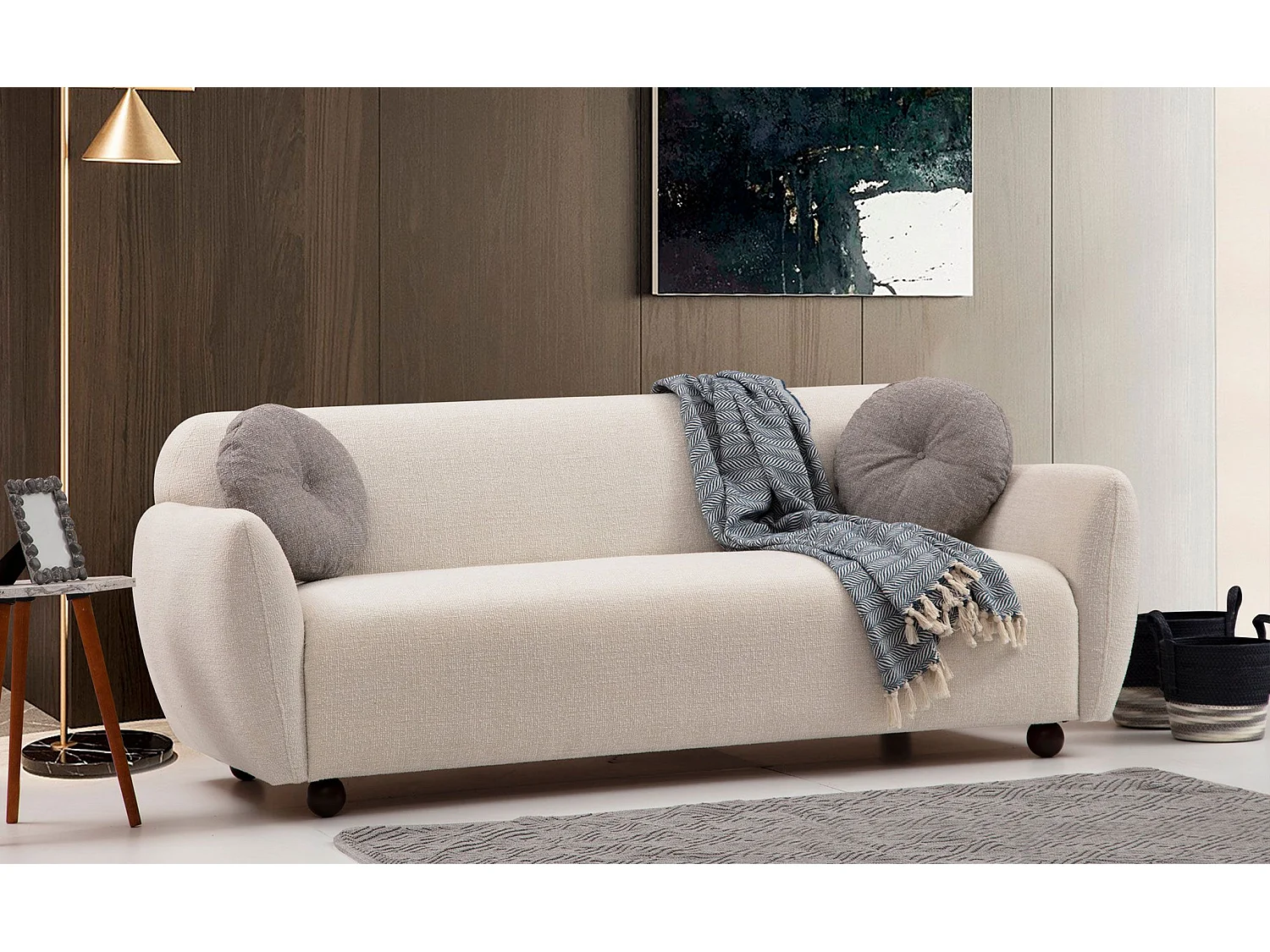 Sofá Altadena 188, De color marrón claro, 223x83x86cm, Tapiz, Patas: Madera