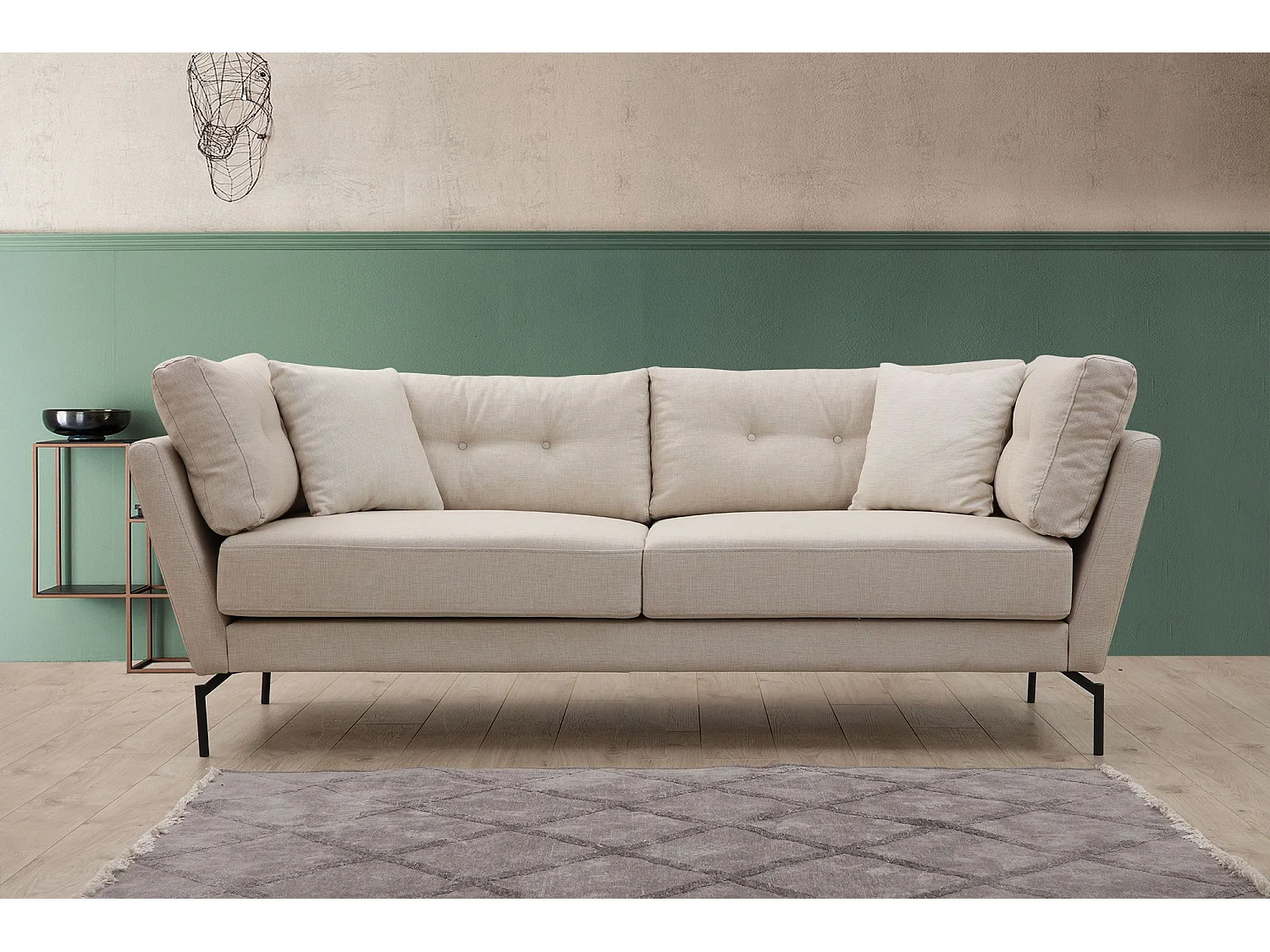 Sofá Altadena 186, De color marrón claro, 214x90x84cm, Tapiz, Patas: Metal