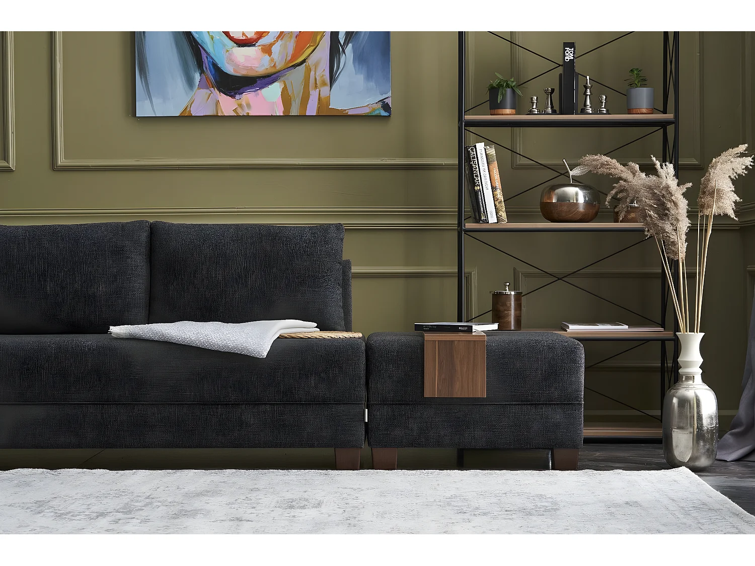 Canapé d'angle à gauche modulable Gialos Tissu Anthracite