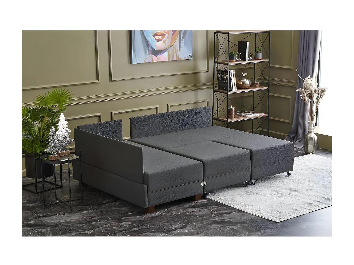 Canapé d'angle à gauche modulable Gialos Tissu Anthracite