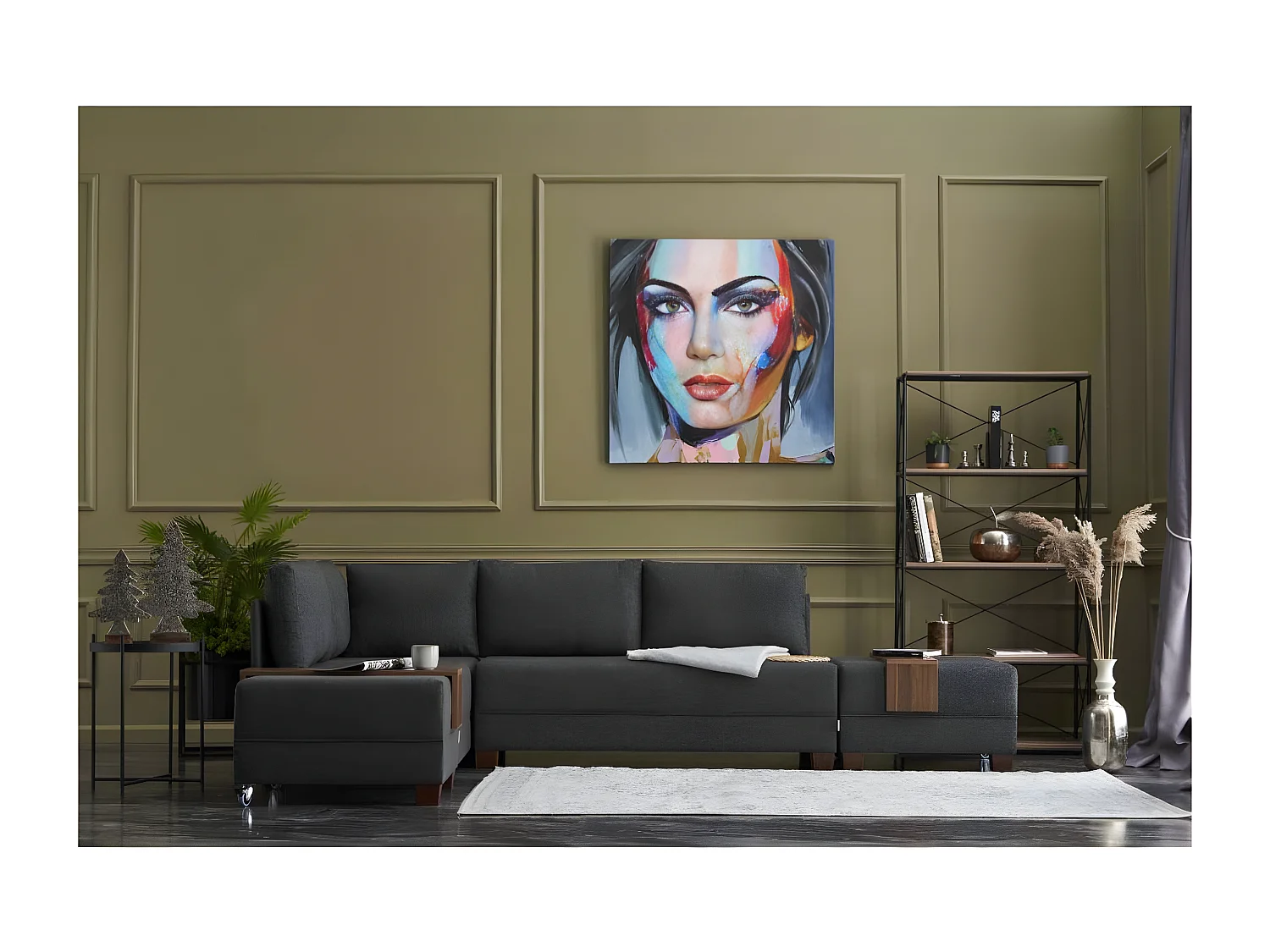 Canapé d'angle à gauche modulable Gialos Tissu Anthracite