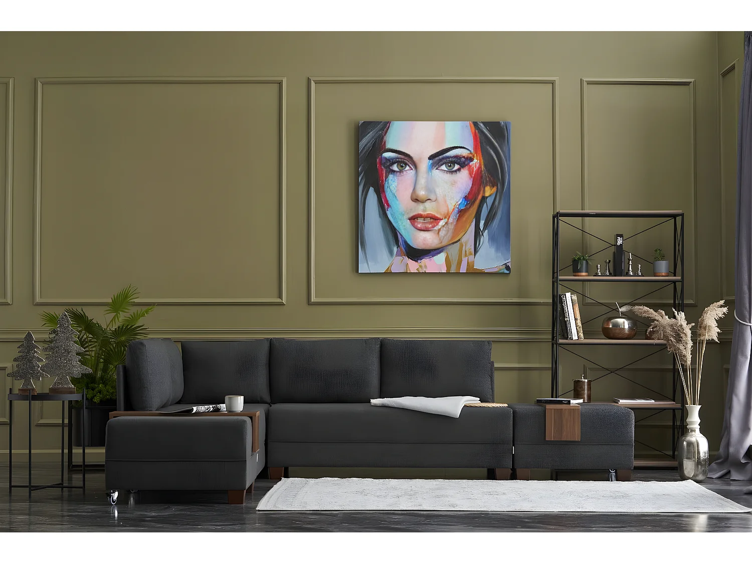 Canapé d'angle à gauche modulable Gialos Tissu Anthracite