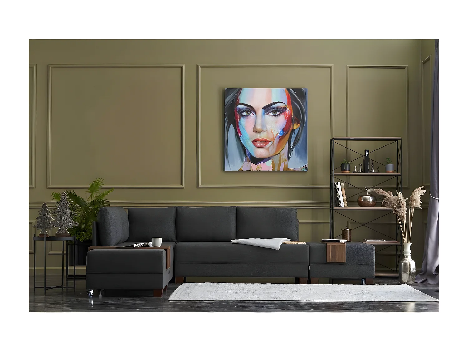 Canapé d'angle à gauche modulable Gialos Tissu Anthracite