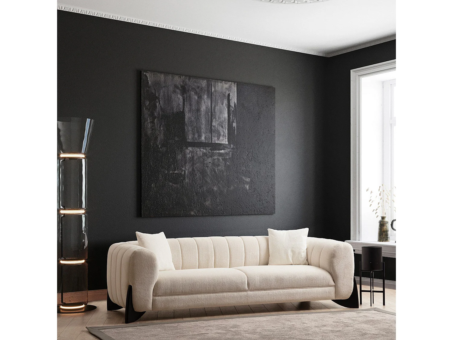 Sofá Altadena 412, Blanco, 248x100x70cm, Tapiz, Patas: Madera