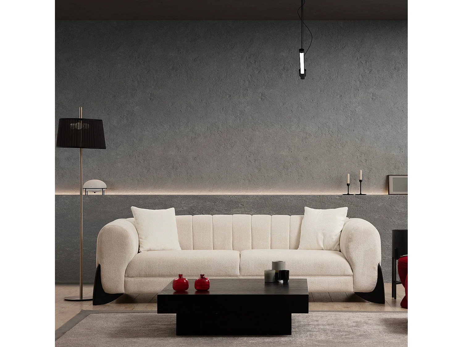 Sofá Altadena 412, Blanco, 248x100x70cm, Tapiz, Patas: Madera