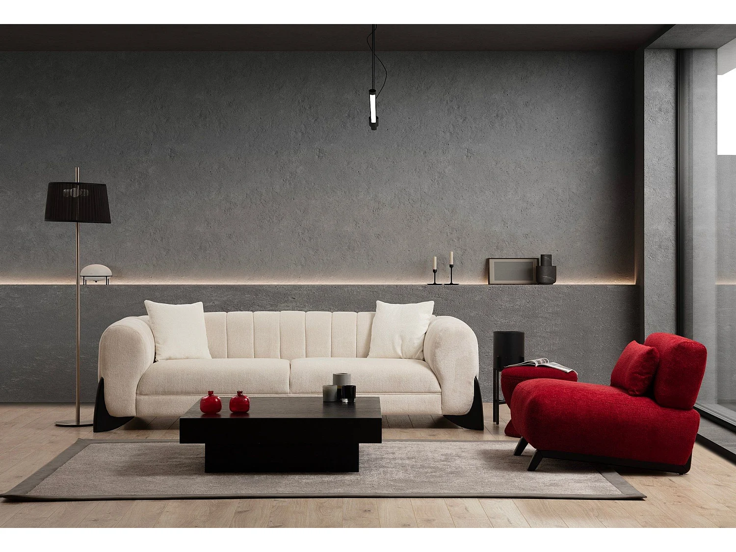 Sofá Altadena 412, Blanco, 248x100x70cm, Tapiz, Patas: Madera