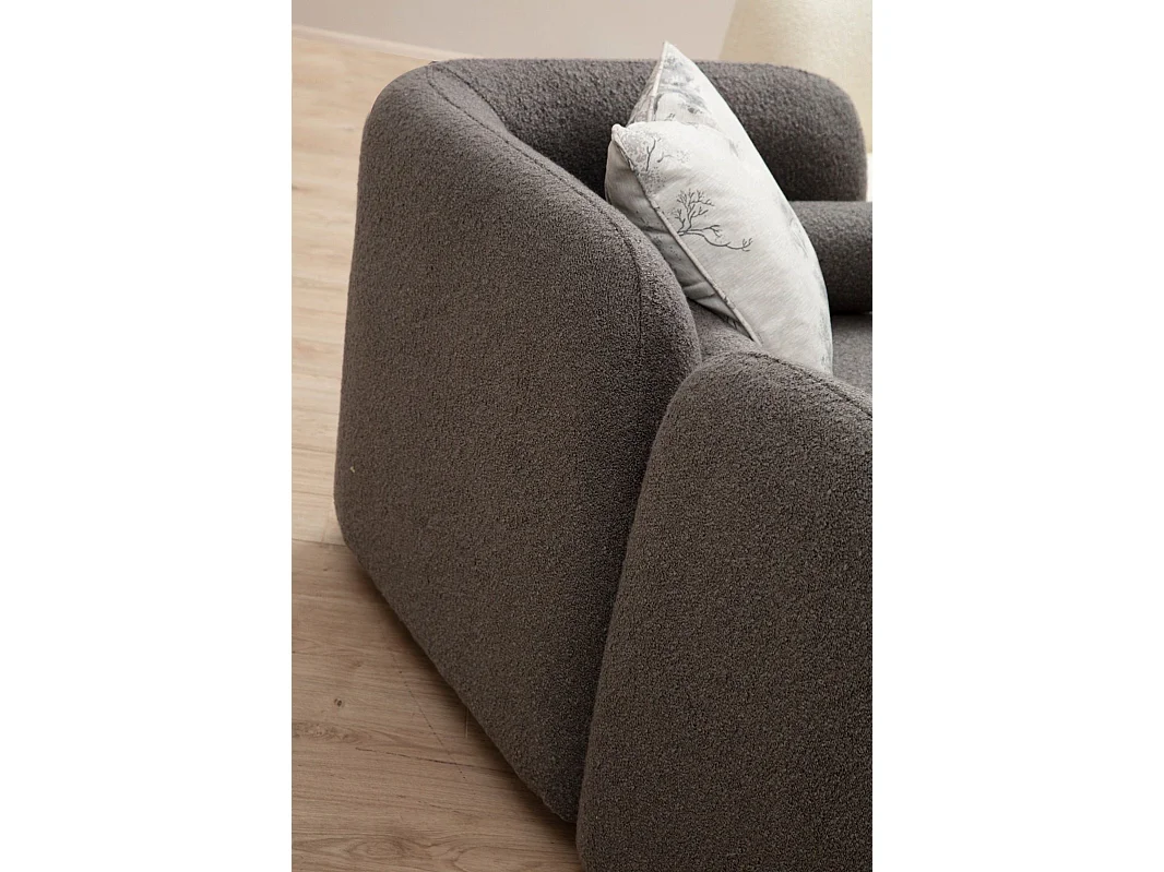 Canapé modulable 3 places avec 2 coussins Rossetti Tissu bouclette Gris foncé