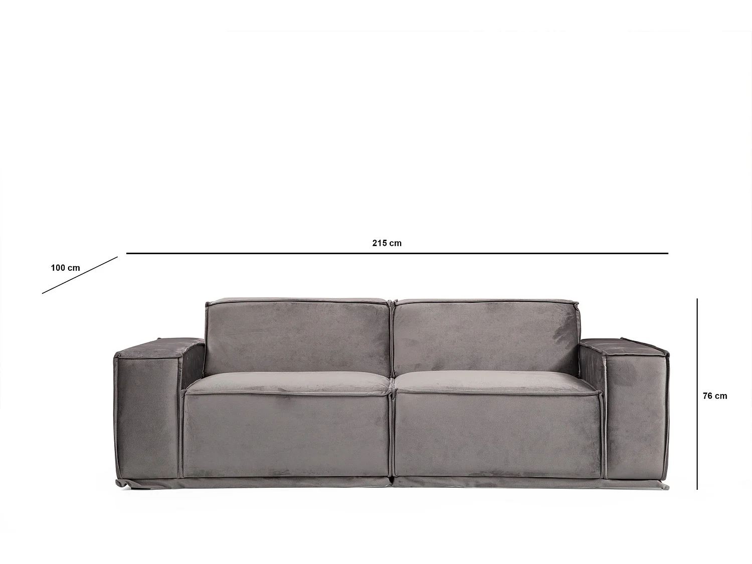 Kego grijze fluwelen modulaire rechte bank-Aantal plaatsen) 2 zitplaatsen