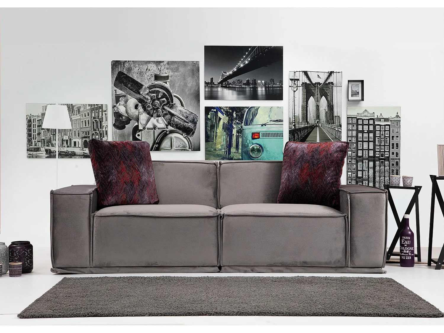 Canapé modulable 2 places avec coussins Buhaj Tissu Gris