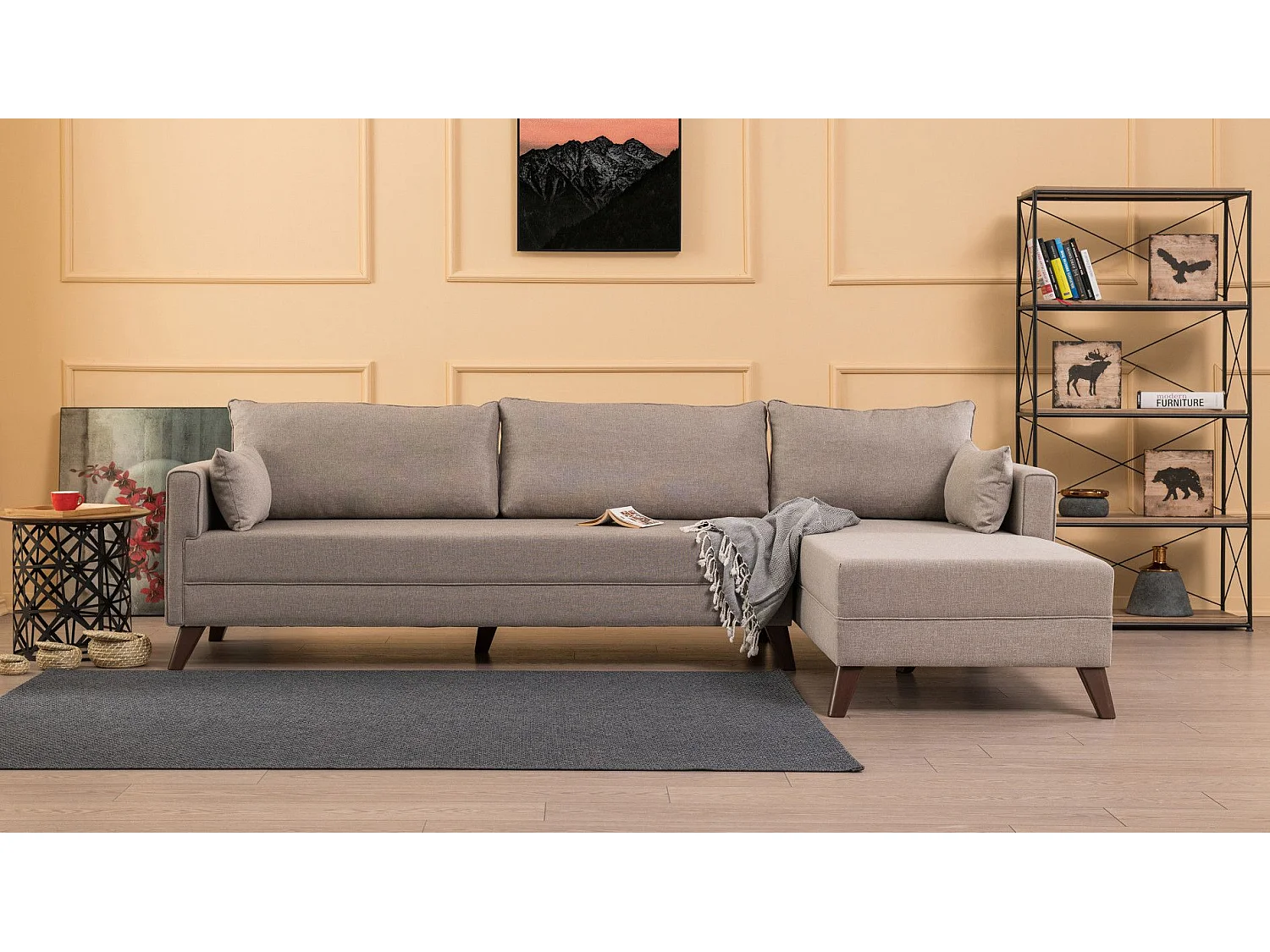 Sofá rinconero Altadena B104, De color marrón claro, 275x165x85cm