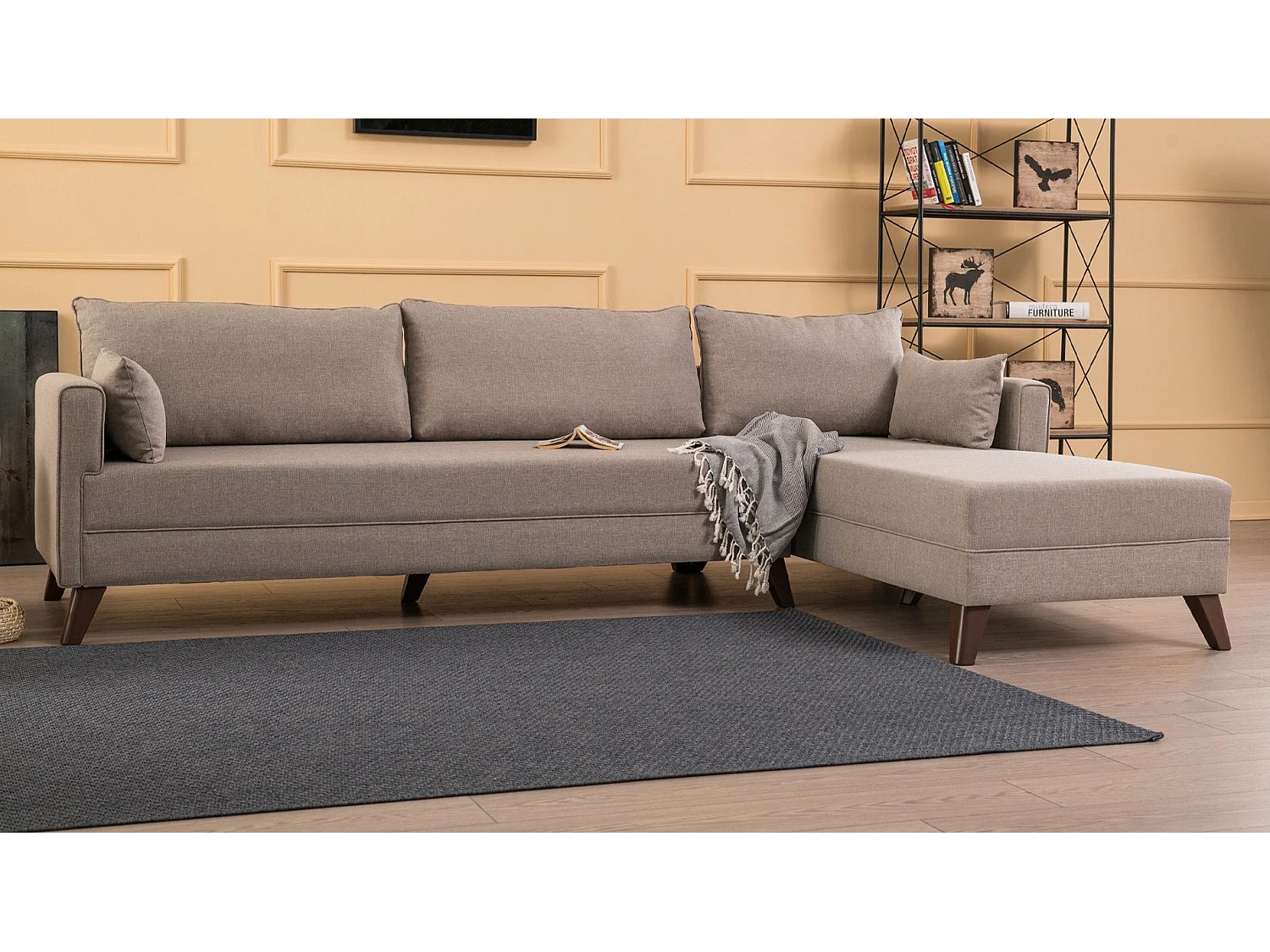 Sofá rinconero Altadena B104, De color marrón claro, 275x165x85cm