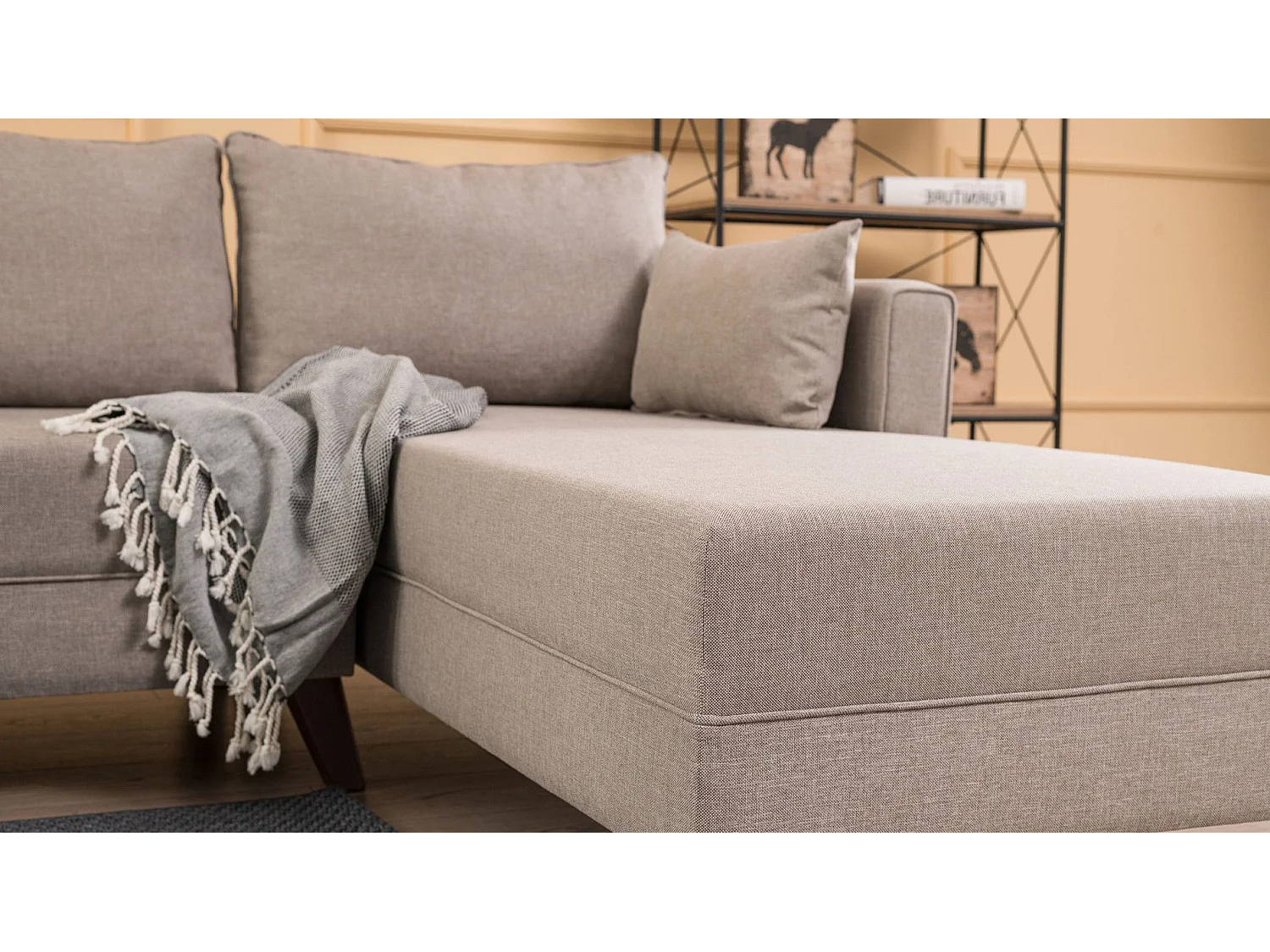 Canapé d'angle à droite Hermoso Tissu Blanc crème