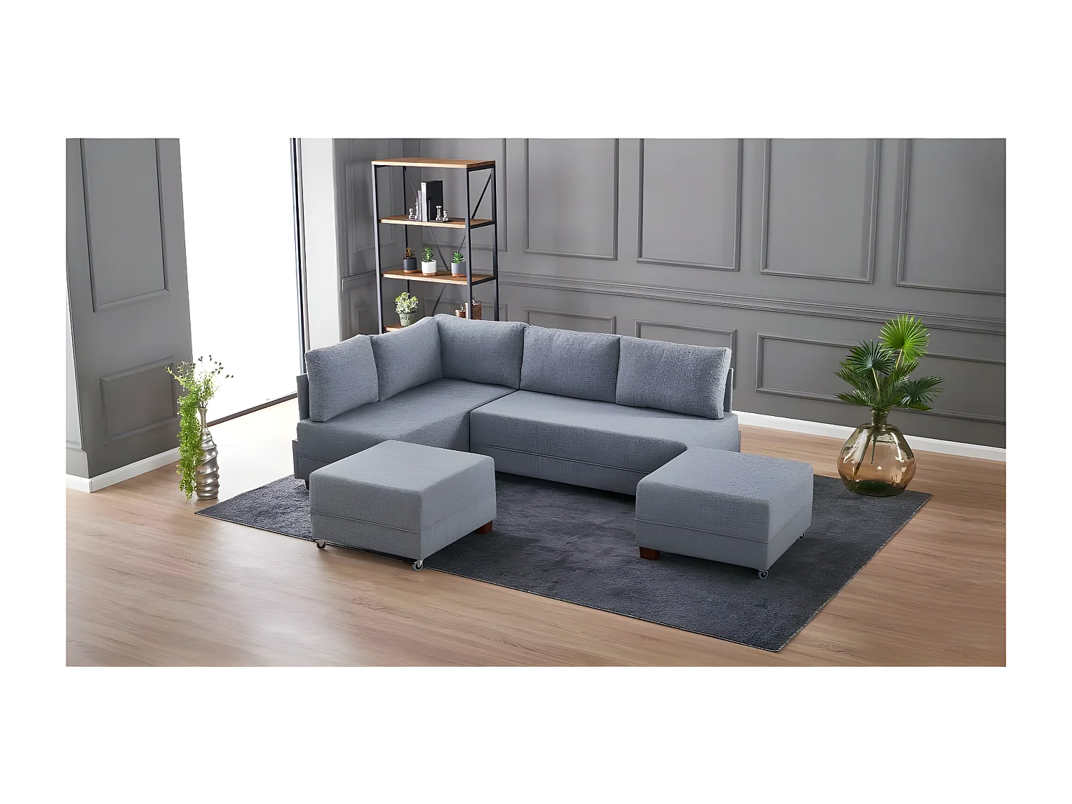 Canapé d'angle à gauche modulable Gialos Tissu Gris