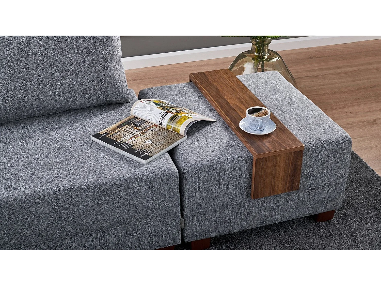 Canapé d'angle à gauche modulable Gialos Tissu Gris