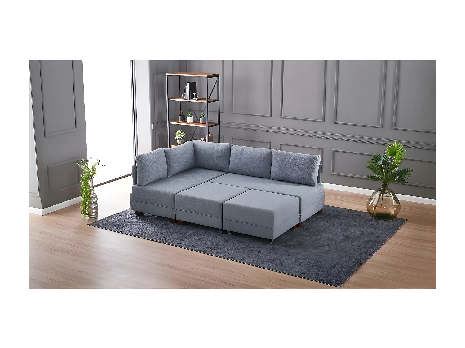 Canapé d'angle à gauche modulable Gialos Tissu Gris