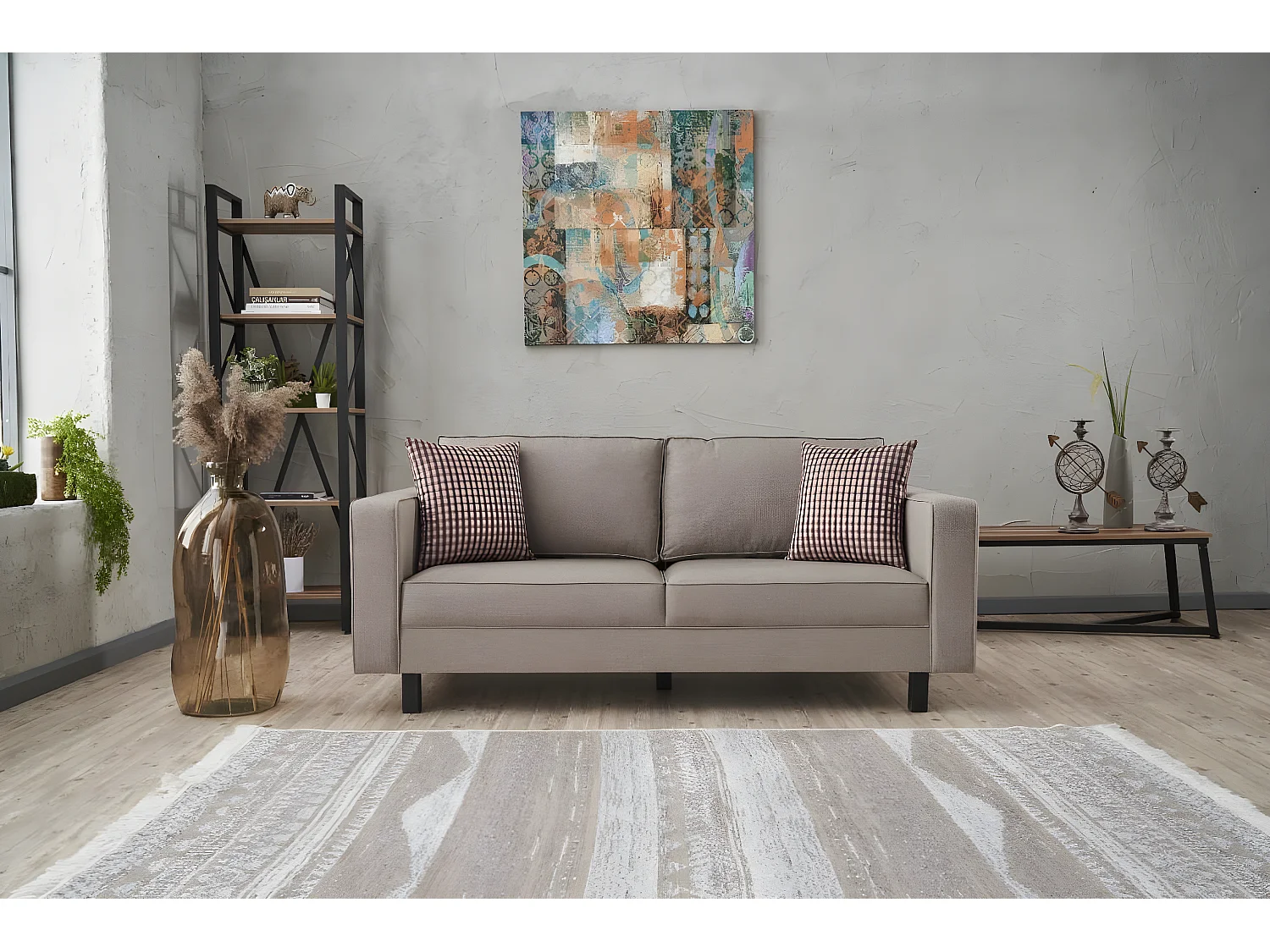 Sofá Altadena 392, De color marrón claro, 180x91x83cm, Tapiz, Patas: Madera