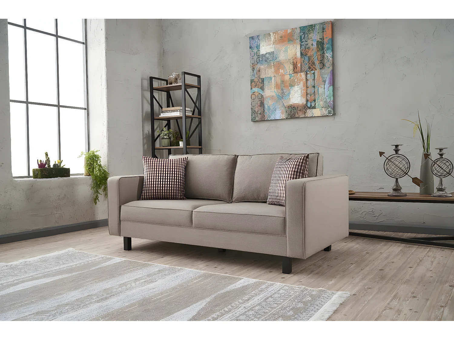 Sofá Altadena 392, De color marrón claro, 180x91x83cm, Tapiz, Patas: Madera