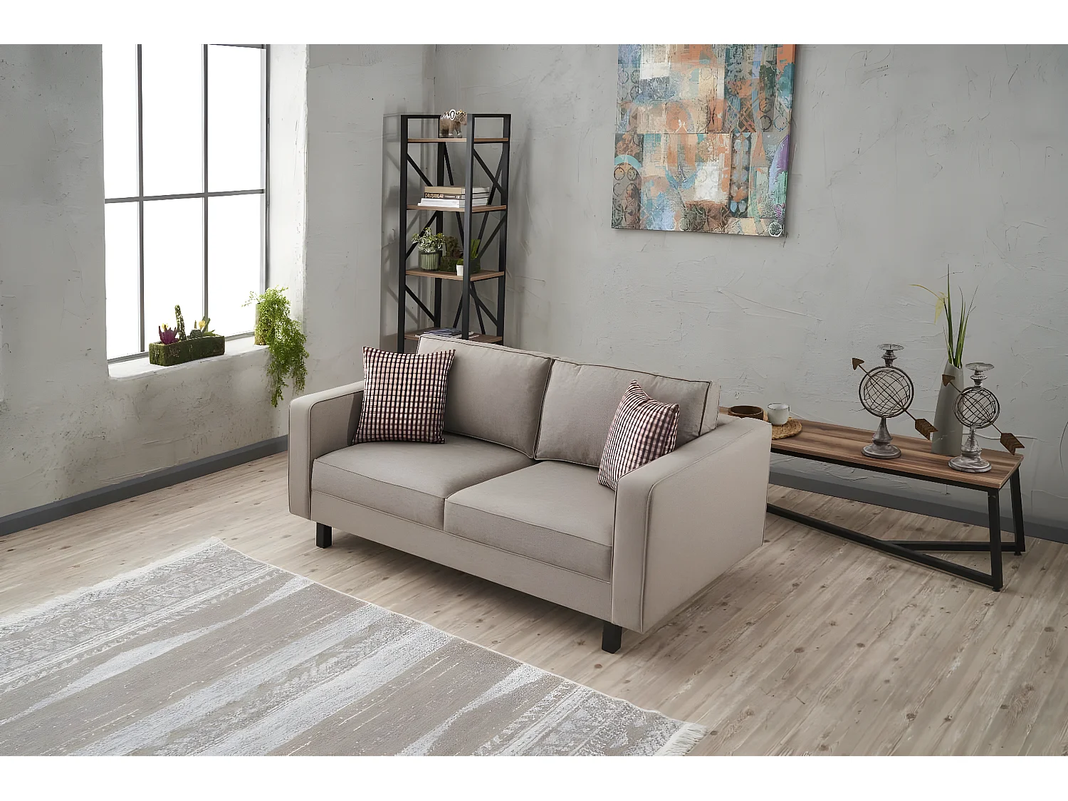 Sofá Altadena 392, De color marrón claro, 180x91x83cm, Tapiz, Patas: Madera