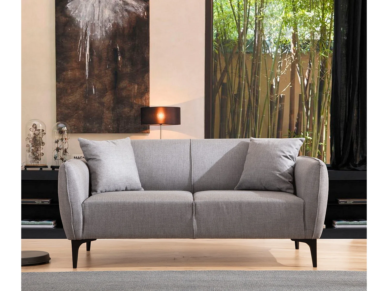 Canapé 2 places avec 2 coussins Torga Tissu Gris