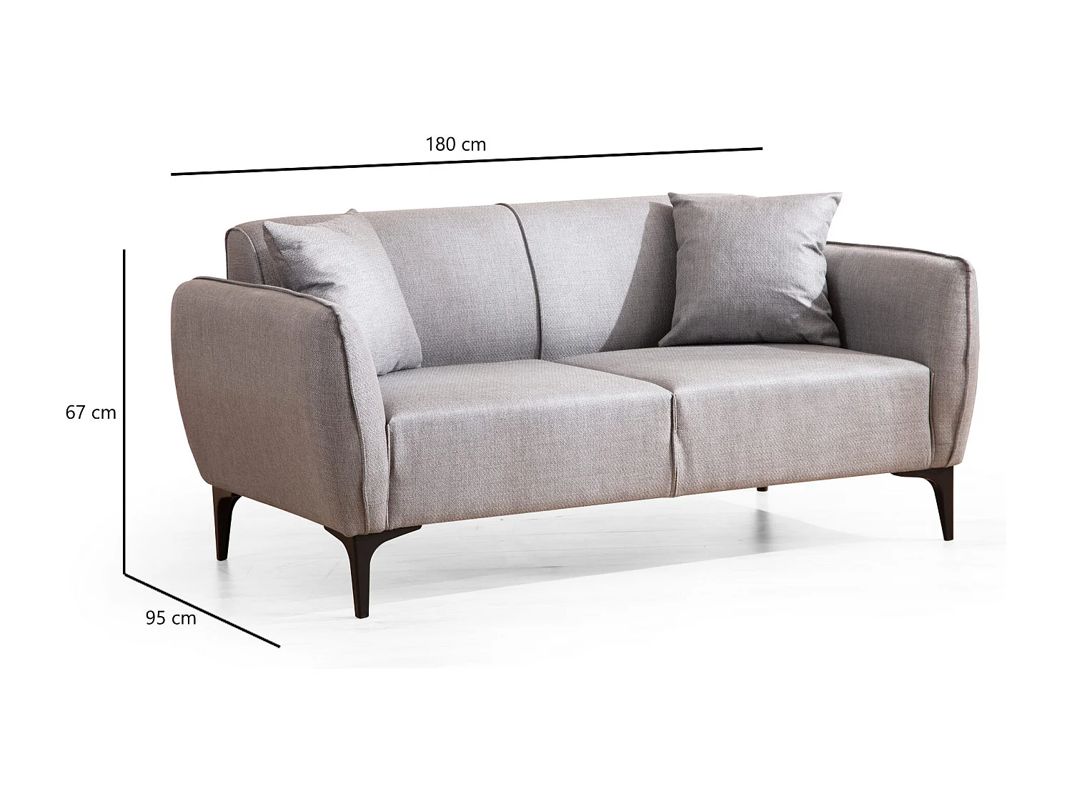 Canapé 2 places avec 2 coussins Torga Tissu Gris