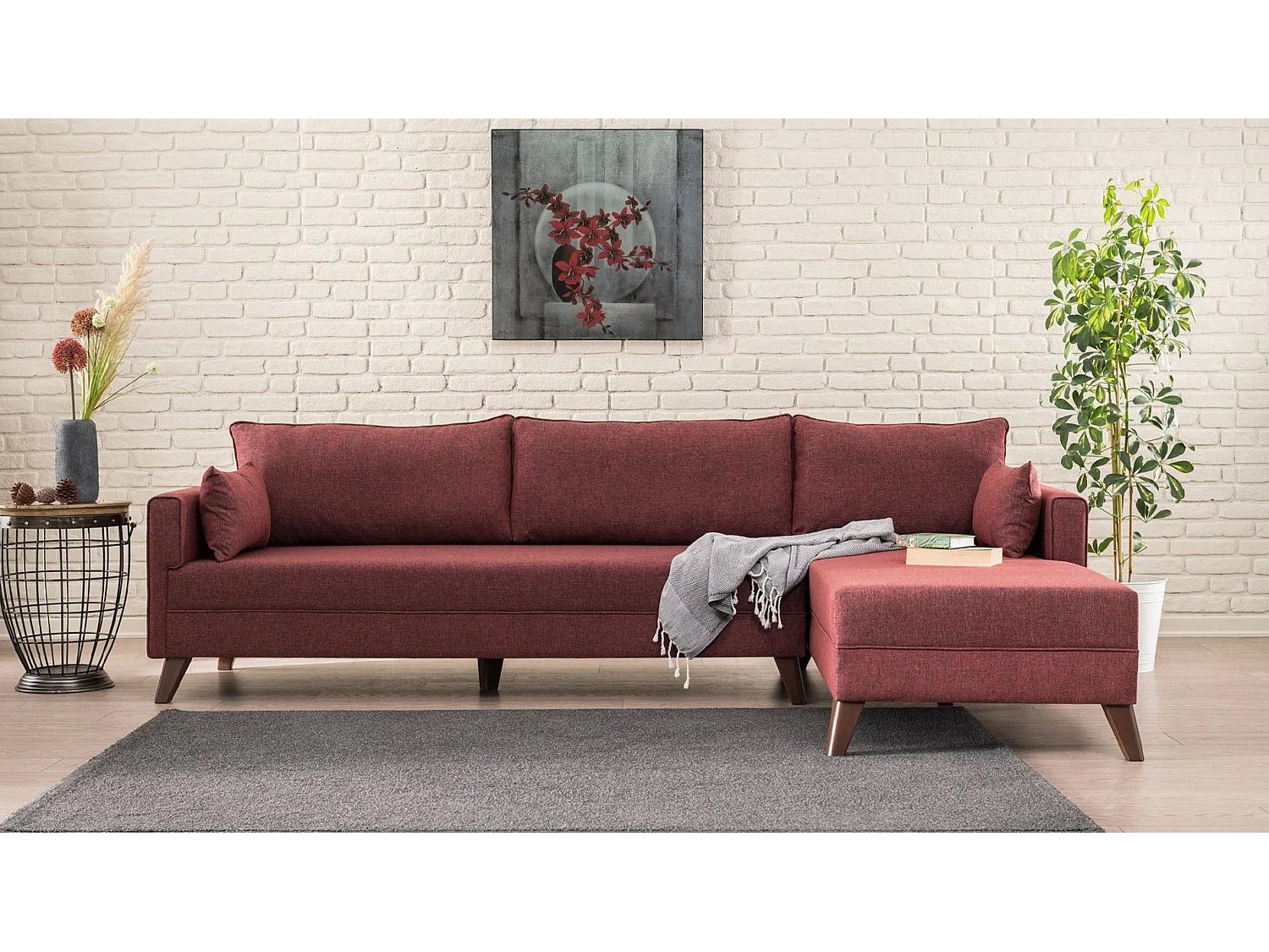 Sofá rinconero Altadena B104, Rojo, 275x165x85cm
