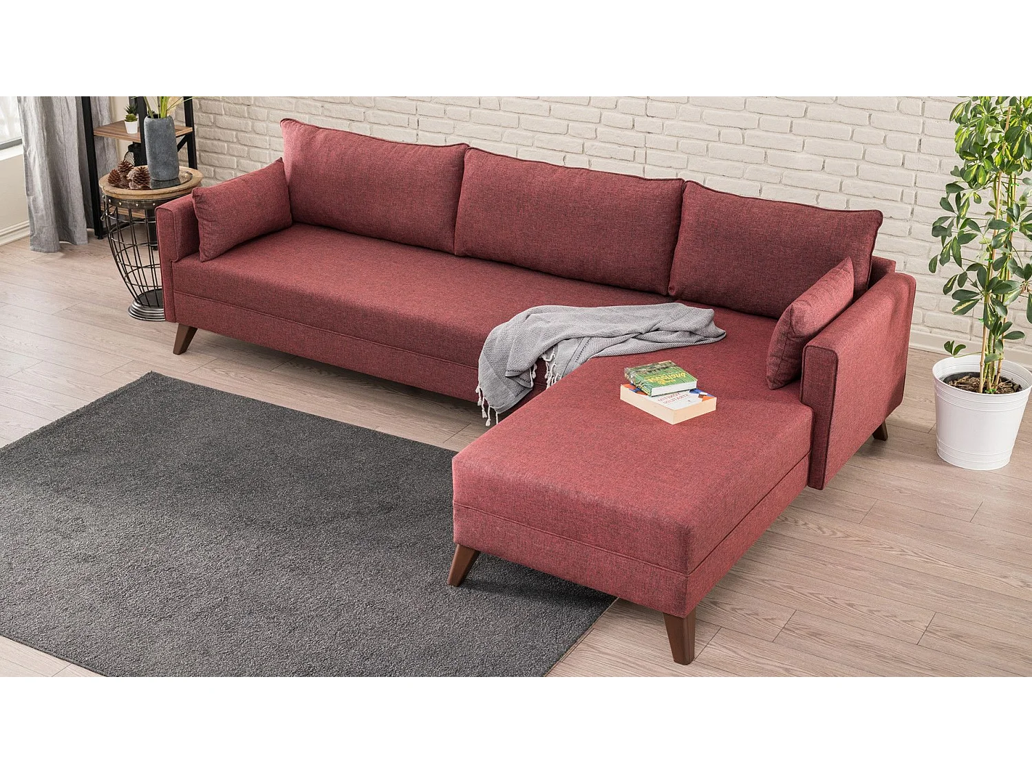 Sofá rinconero Altadena B104, Rojo, 275x165x85cm