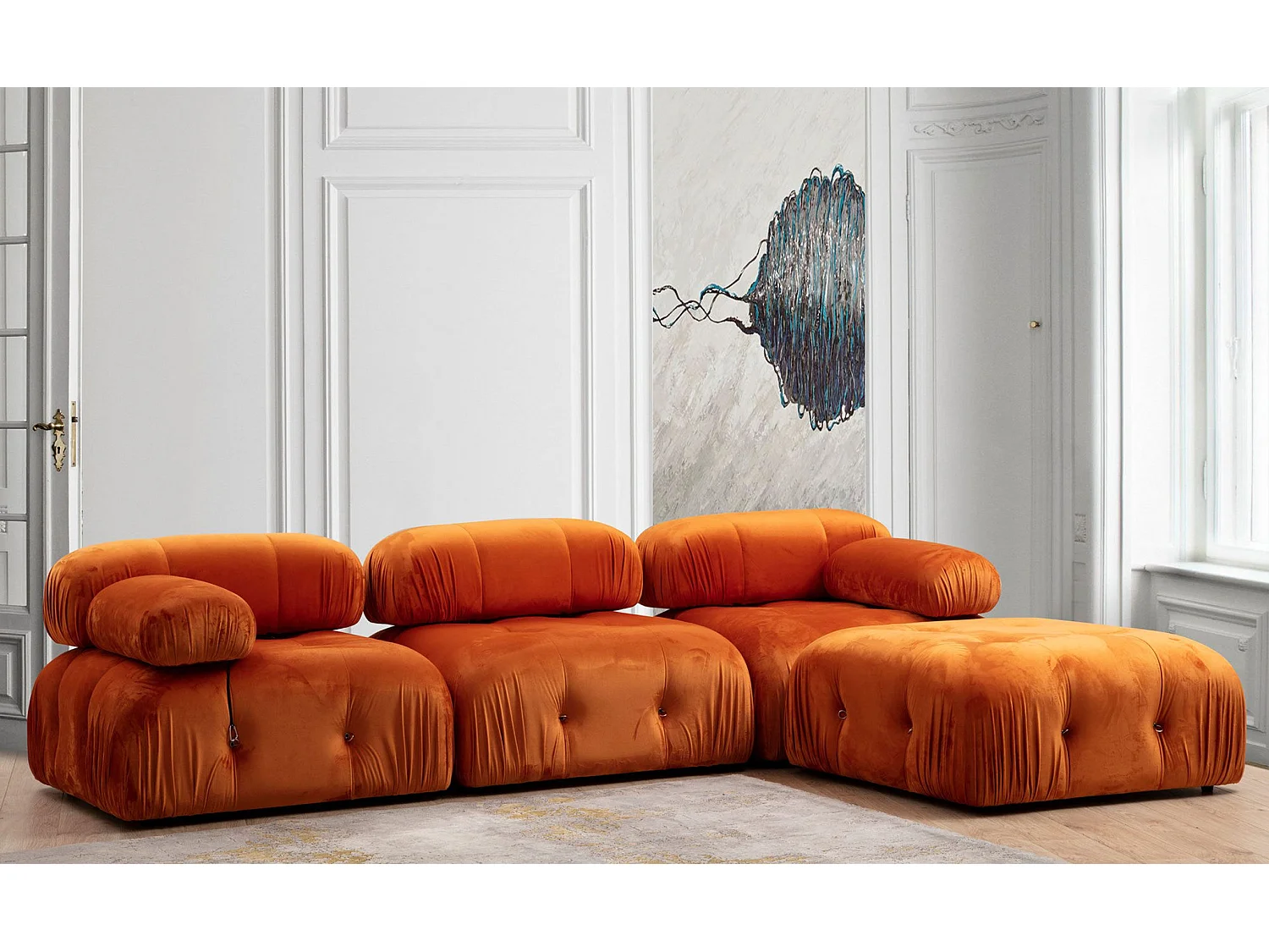 Canapé d'angle modulable et transformable Nourhane Velours Orange