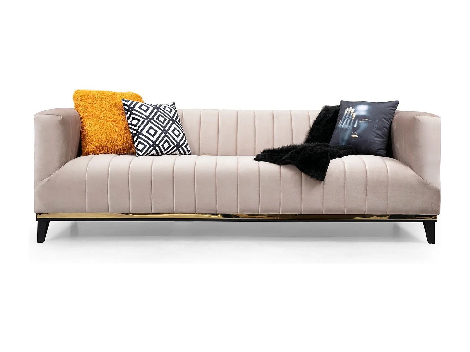 Sofá Altadena 243, De color marrón claro, 222x89x75cm, Tapiz, Patas: Madera