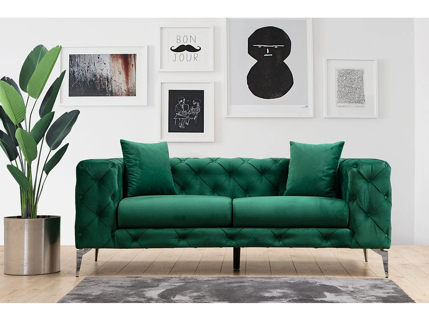 Sofá chesterfield Altadena 354, Verde, 197x90x73cm, Tapiz, Patas: Metal