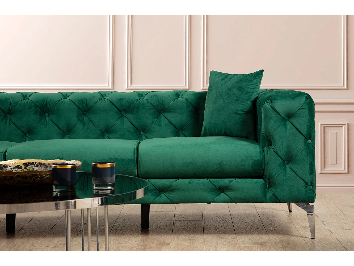 Sofá chesterfield Altadena 354, Verde, 197x90x73cm, Tapiz, Patas: Metal