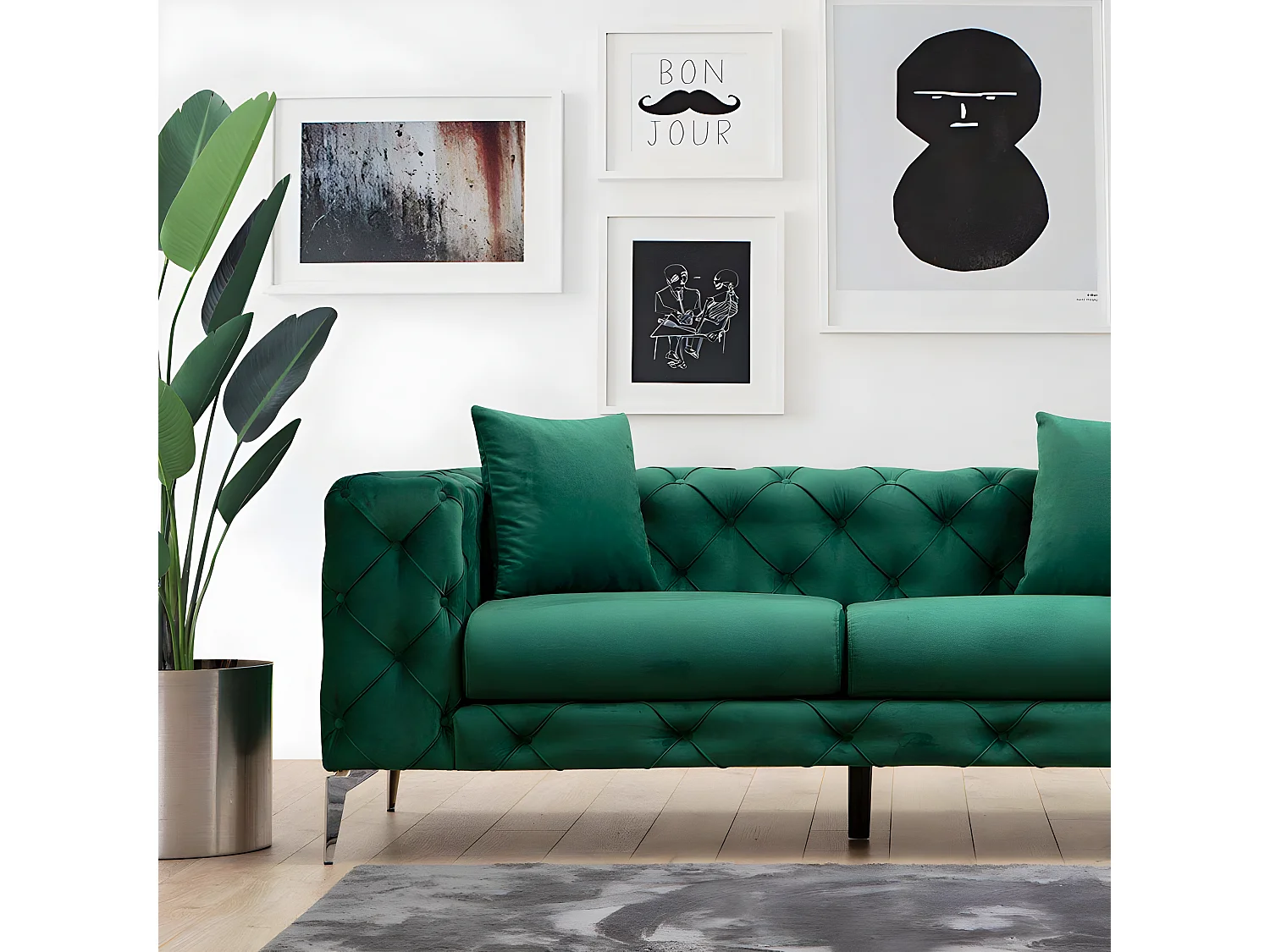 Sofá chesterfield Altadena 354, Verde, 197x90x73cm, Tapiz, Patas: Metal