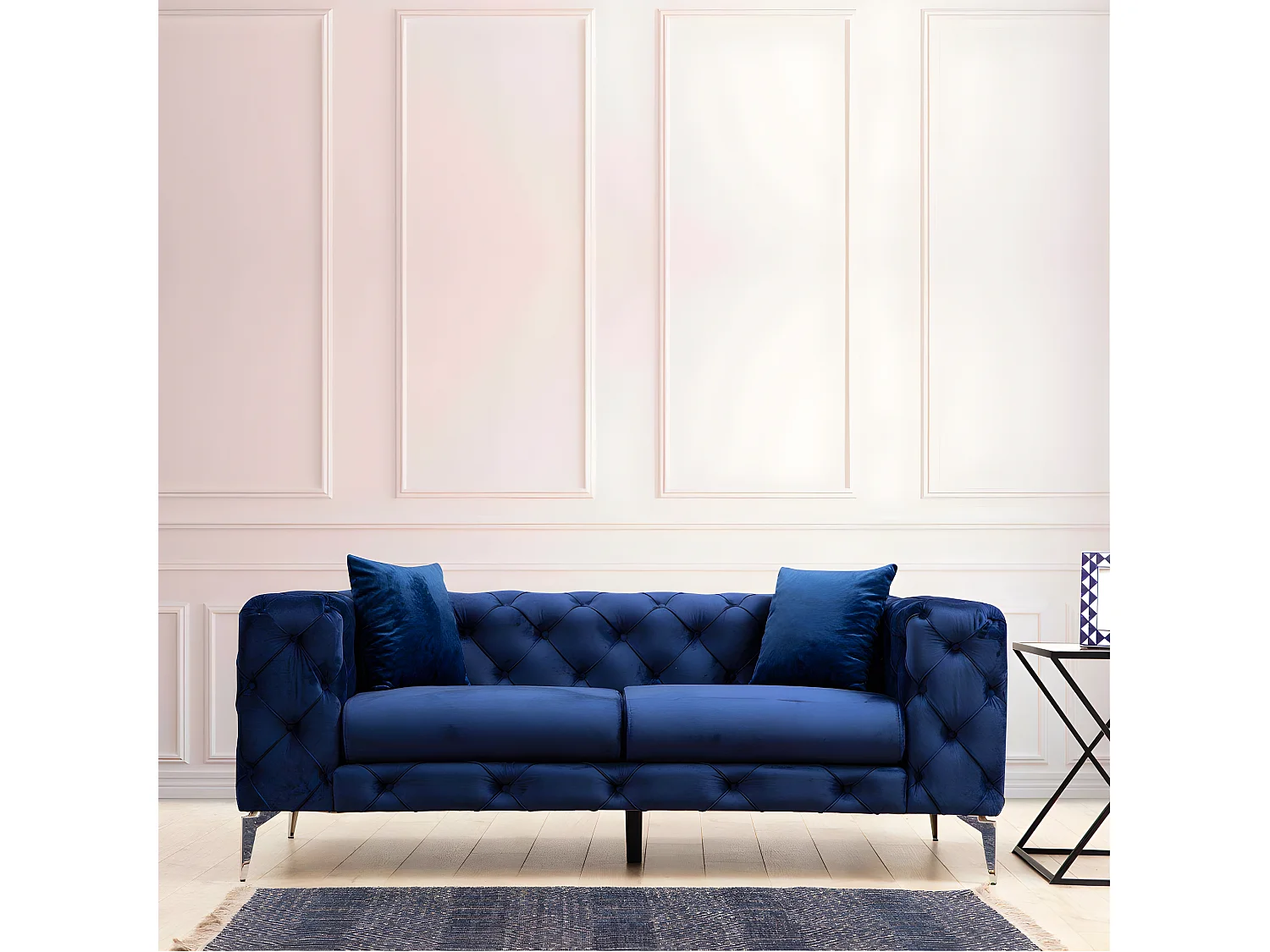 Sofá chesterfield Altadena 354, Verde, 197x90x73cm, Tapiz, Patas: Metal