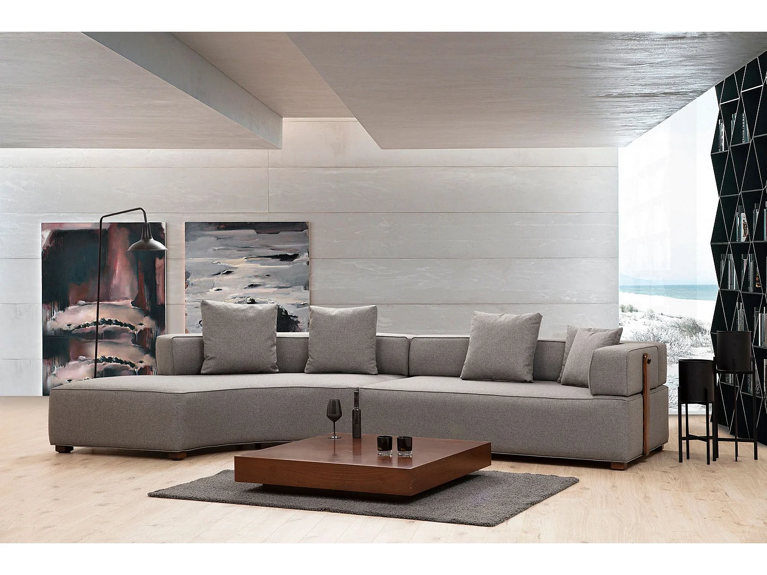 Sofá modular Altadena 451, Gris, 180x105x70cm, Tapiz, Patas: Madera