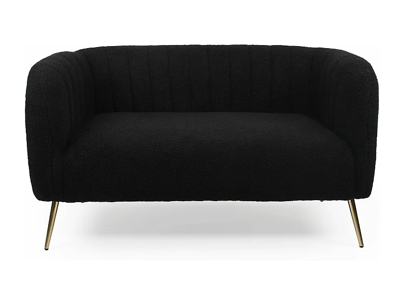 Canapé 2 places moderne Bombaro pieds métal doré et Tissu bouclette Noir