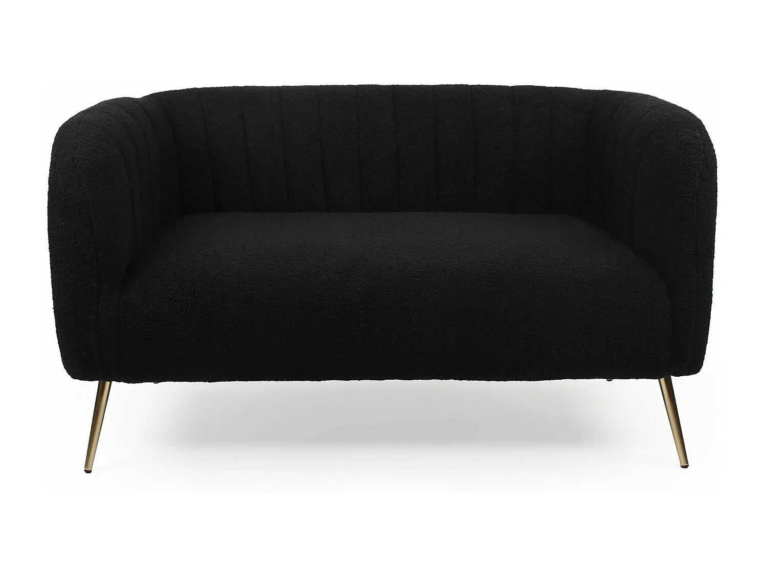 Canapé 2 places moderne Bombaro pieds métal doré et Tissu bouclette Noir