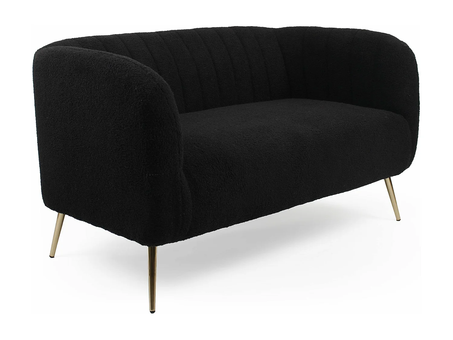 Canapé 2 places moderne Bombaro pieds métal doré et Tissu bouclette Noir