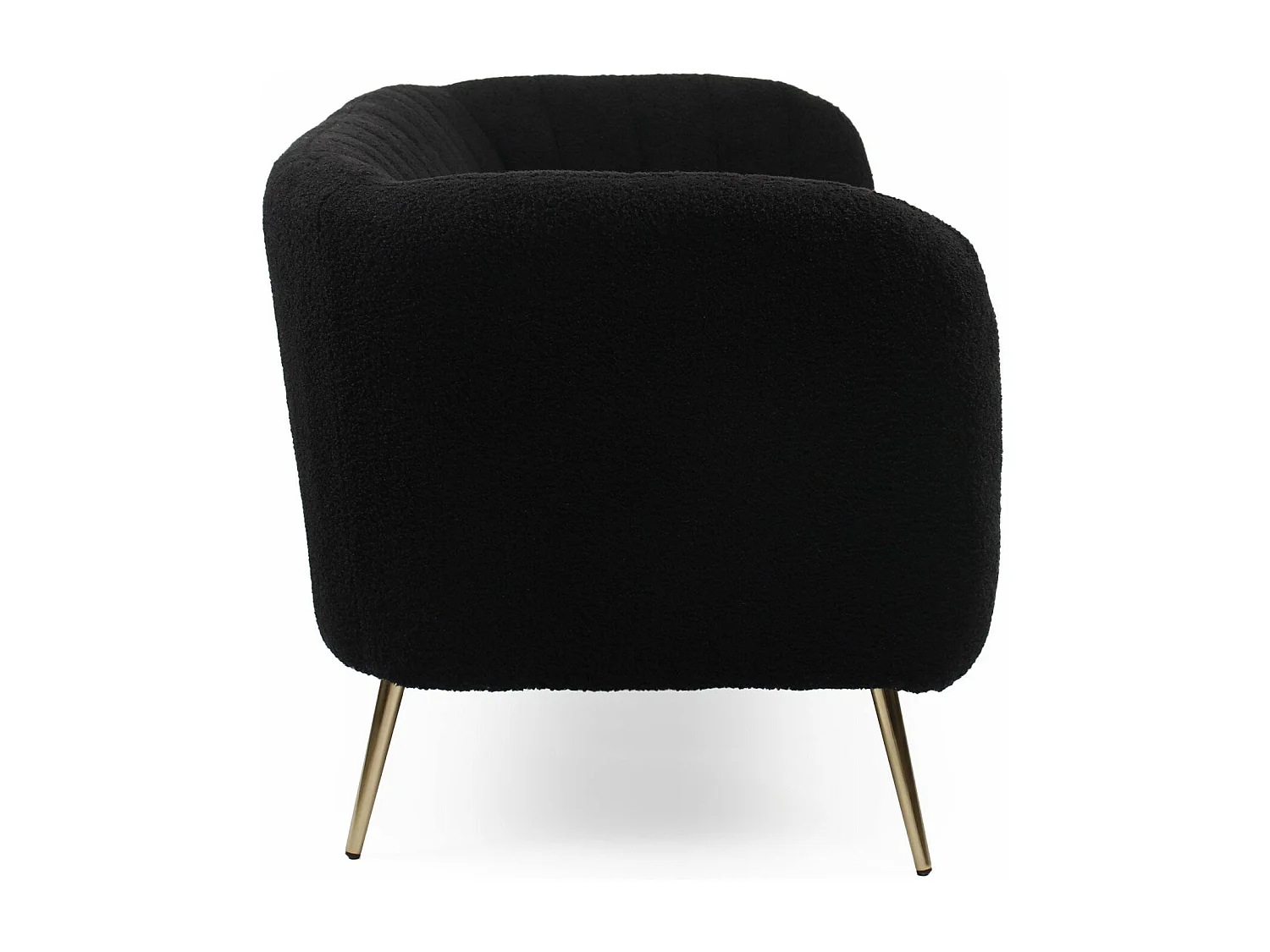 Canapé 2 places moderne Bombaro pieds métal doré et Tissu bouclette Noir