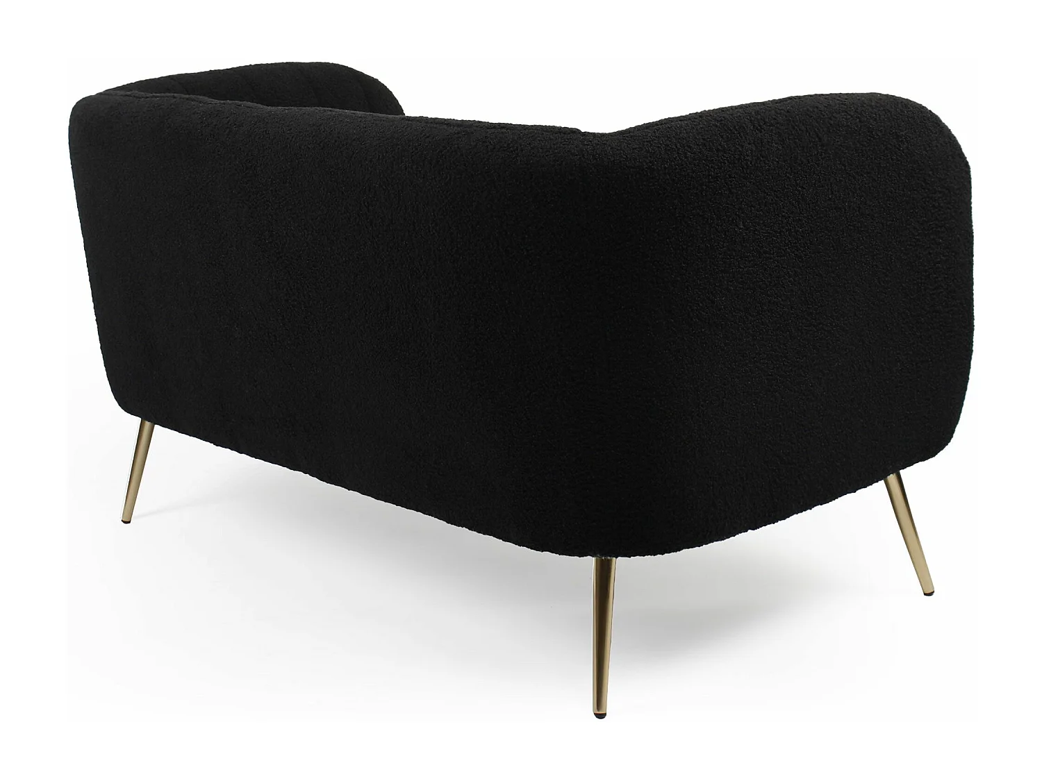 Canapé 2 places moderne Bombaro pieds métal doré et Tissu bouclette Noir