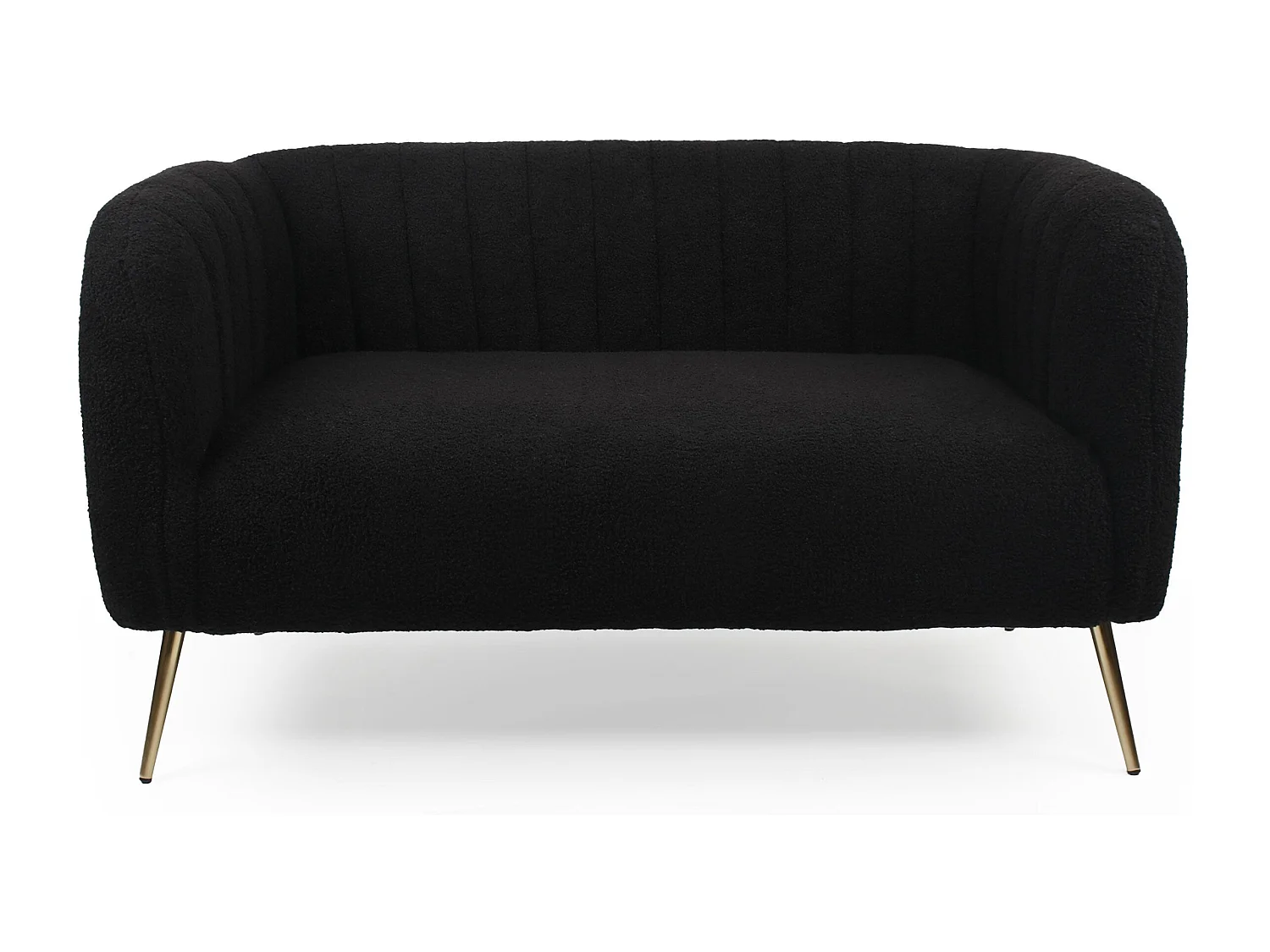 Canapé 2 places moderne Bombaro pieds métal doré et Tissu bouclette Noir
